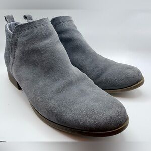 TOMS Leila Grey Suede Wool Mixed Media Ankle Booties 9.5 Block Heel Back Zip